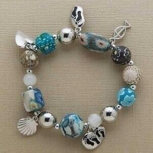 Footprints in the Sand Story Religious Charm Clay Beaded Stretch Bracelet
